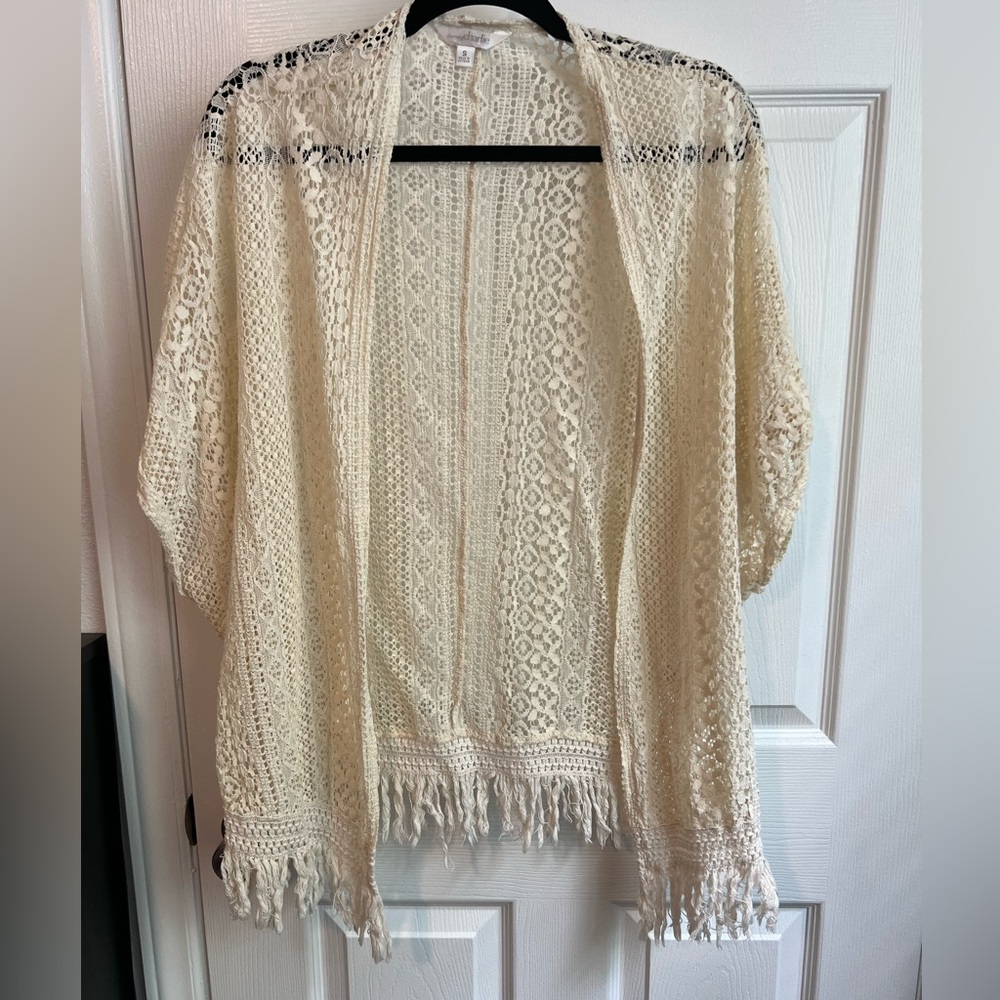 Charming Charlie Ivory Crocheted Kimono
